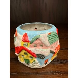 Giftco Ceramic Votive Candle Holder Winter Village Glitter Accented 3 1/2 In Dia